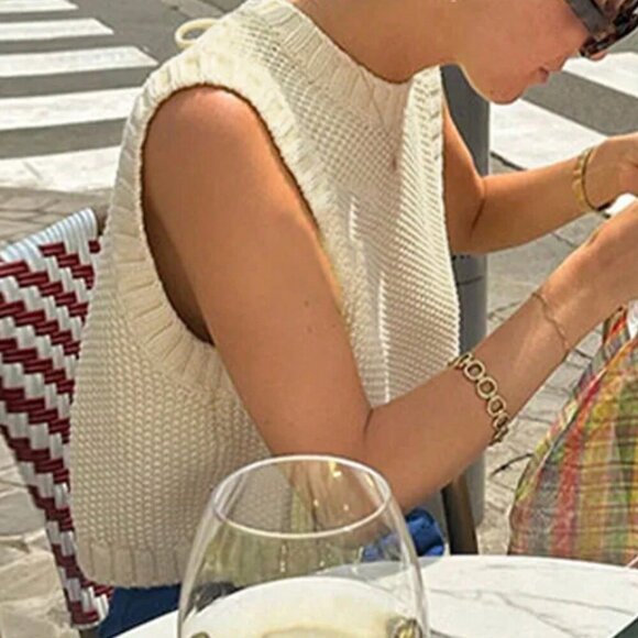 Apricot Casual Women's Fall Clothes Sleeveless Knitted Top - Picture 3 of 6